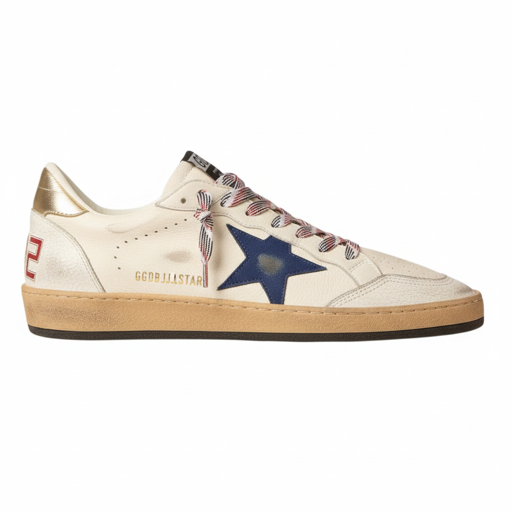 Golden Goose True-Star Blue Suede & Platinum Heel Sneakers